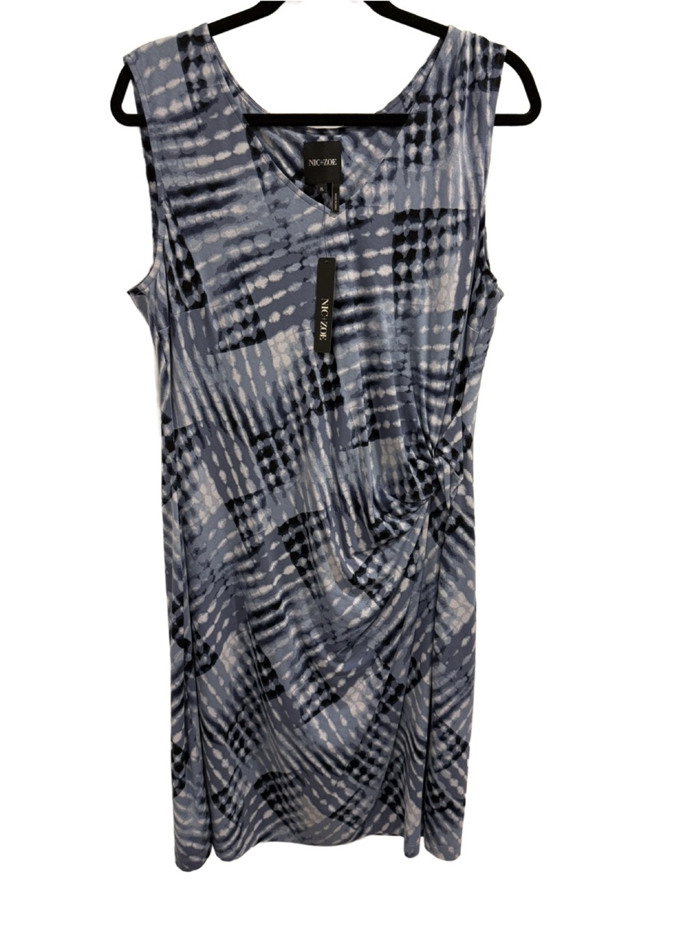 NIC+ZOE Blue Patterned Sleeveless Twist-Detail Midi Dress Size XL NWT